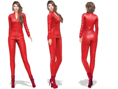 Red Leather Jumpsuit Low-poly 3D model