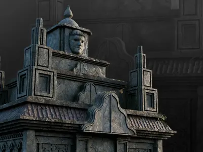 Ancient Stone Temple with Face Free low-poly 3D model