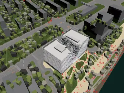 Waterfront U-Shaped Glass Office Complex with Central Atrium 3D model