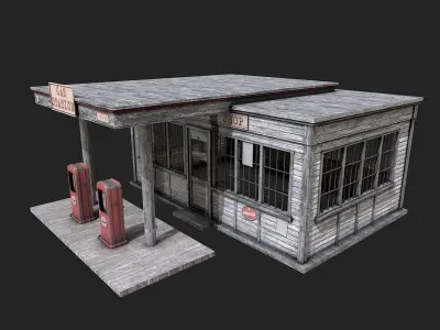 Old Abandoned Gas Station Low Poly PBR  Low-poly 3D model