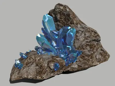 Crystal Set rock with crystals Low-poly 3D model 2