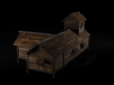 AAA Wooden Enterable Medieval Primal Thatched Cottage Hut 08 R Low-poly 3D model