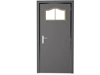 Classic Black Exterior Door with Arched Frosted Glass Window Low-poly 3D model