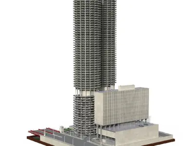 Marina city  Chicago  Low-poly 3D model