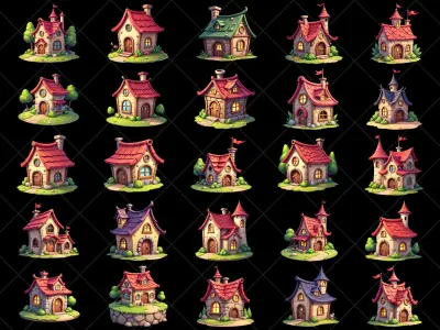 160 Transparent Cartoon House Home Building Game Assets Texture