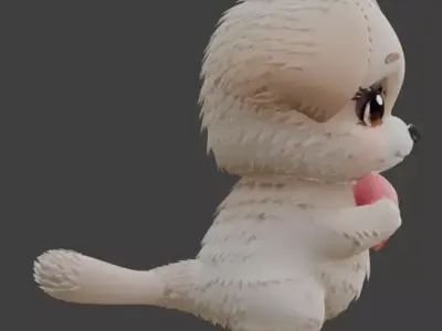 Puppy with Pink Heart 3D Character  Low-poly 3D model