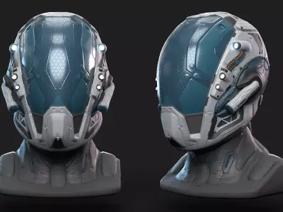Sci-Fi Helmet with Realistic Head Low-poly 3D model