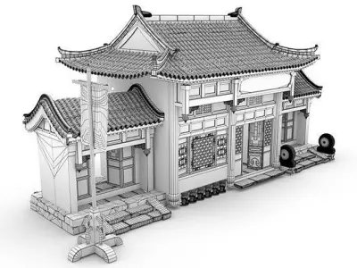 Front door of China house Low-poly 3D model