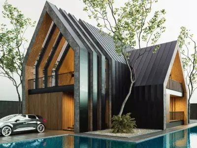 Modern Gable Roof Villa 3D model