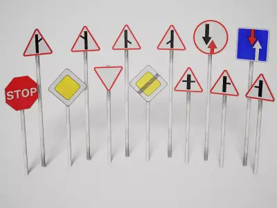 Priority Road Signs Pack Game Ready Vol 3 Low-poly 3D model