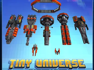 SF Tiny Spaceships Fleet Low-poly 3D model