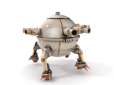 Steampunk Robot Walker model pack with retro design Low-poly 3D model