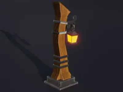 Stylized medieval street lamp Low-poly 3D model