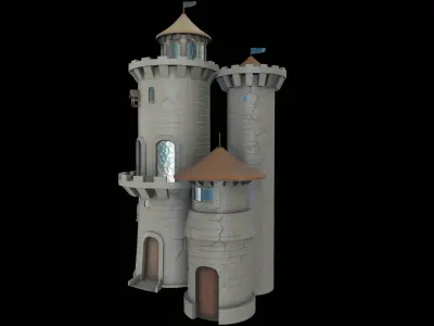 Stylized Game Ready Castle Towers Low-poly 3D model