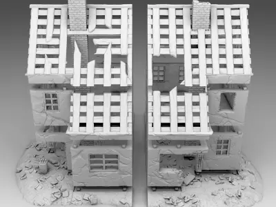 A ruined house with a leaky roof 3D print model