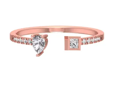 Open End Light Weight Band Princess Pear stone Ring 3D print model