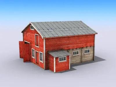 Big Wooden Warehouse Low-poly 3D model