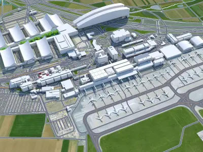 Stuttgart Airport 10km Low-poly 3D model