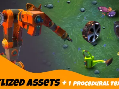 Stylized Sci Fi Factory Robot  5 Assets  One Procedural Texture Low-poly 3D model