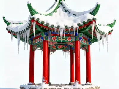 Traditional Chinese Garden Pavilion with Icicles 3D Model Low-poly 3D model