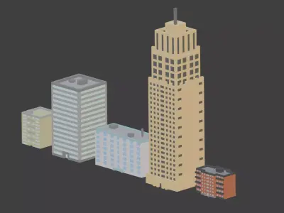 Voxel City Tower Buildings Low-poly 3D model