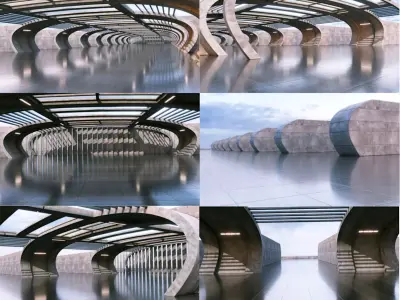 Modern Concrete Corridor Architectural Background - V1U1 3D model