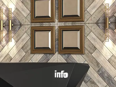 Reception wooden wall with four light fixtures 3D model