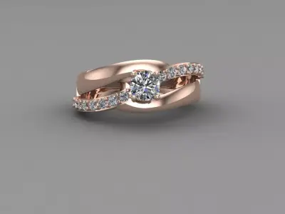 Rose Gold Women Diamond Ring 3D print model 3D print model 60