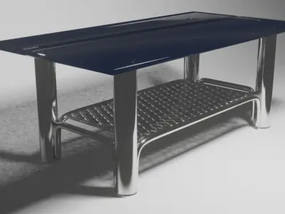 Modern Chrome Table with Grid Shelf and Blue Glass  3D model