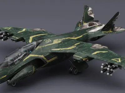 Futuristic Damaged Fighter Aircraft Rigged 3D model