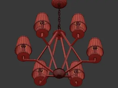 6 Light Washed Gold Chandelier 3D model