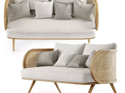 Double wooden rattan sofa CV22  3D model