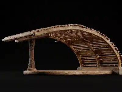 Rustic Organic Cantilever Pavilion Woven Timber Shelter Low-poly 3D model