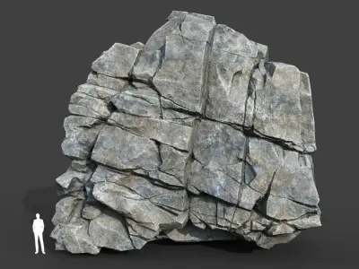 Low poly Gray Cracked Modular Rock 220112 Low-poly 3D model