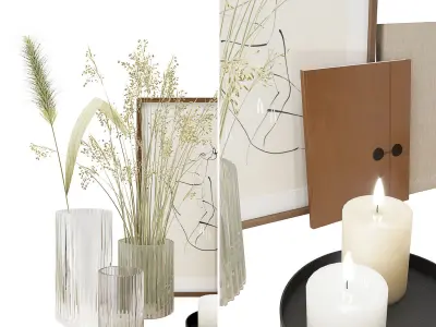 Decorative set with grass and candles 3D model