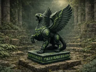 Runic Griffin Guardian Stylized Fantasy Stone Statue 3D model