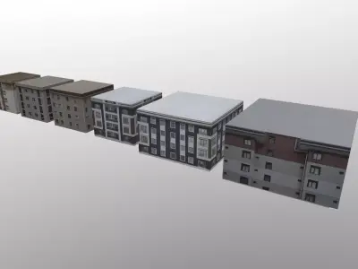 6 buildings in with one map Low-poly 3D model