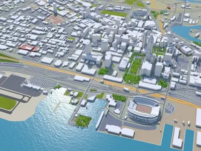 Cleveland Downtown Ohio USA Low-poly 3D model