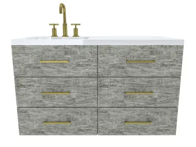 Vanity-008B bathroom vanity with two drawers and gold faucet 3D model