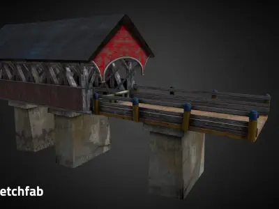 Modular Covered Bridge  Low-poly 3D model