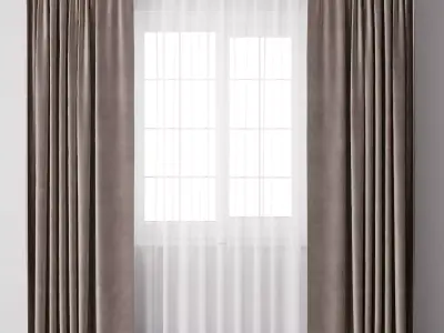 Curtain with metal curtain rod  metal blind 12 Low-poly 3D model