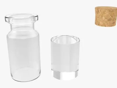 Glass bottle with cork small 3D model