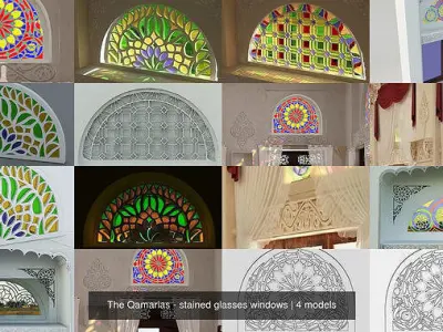 Windows Qamariya - windows Mashrabiya - 7 models  3D Model Pack