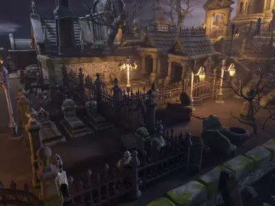 Stylized graveyard Low-poly 3D model