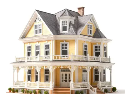Victorian Yellow House model pack Low-poly 3D model