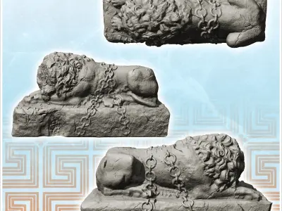 Statue of elongated lion ruined version 4 - Ancient Classic Old 3D print model