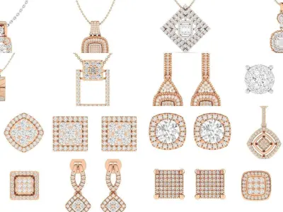 69 Square Pendant Earrings 3dm stl renders details  3D Model Pack