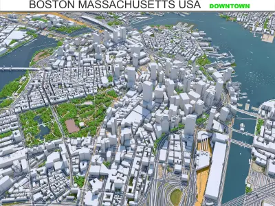 Boston Downtown Massachusetts USA Low-poly 3D model