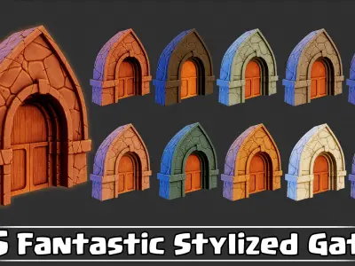 15 Fantastic Stylized Gates VOL01 Low-poly 3D model