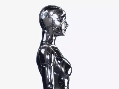 Rigged SILVER DROID Female 3D model